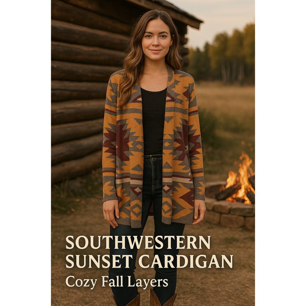 INC Southwestern Waterfall Open Cardigan Sweater M Sunset Colors